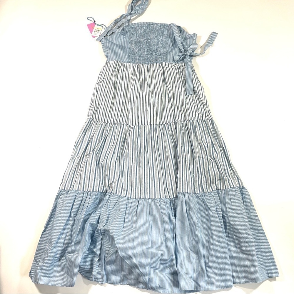 New Riley & Rae Colorblock Stripe Midi Dress Tie Shoulder - Picture 3 of 7